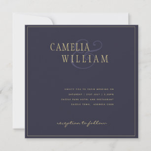 Modern Dark Blue Purple Wedding Invitation