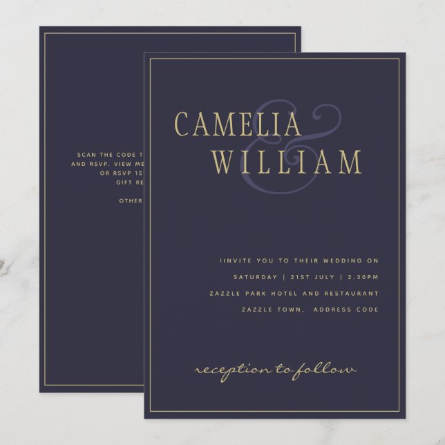 Modern Dark Blue Purple Wedding Invitation (Front/Back)