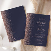 Modern Dark Blue Rose Gold Glitter Edge Wedding Invitation