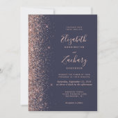 Modern Dark Blue Rose Gold Glitter Edge Wedding Invitation (Front)