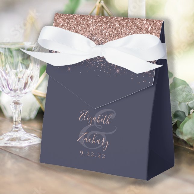 Modern Dark Blue Rose Gold Glitter Wedding Favor Boxes (Creator Uploaded)