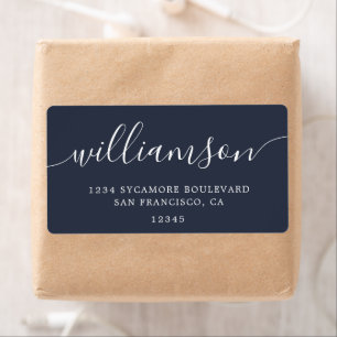 Modern Dark Blue Script Family Return Address Label