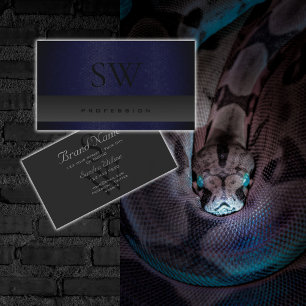 Modern Dark Blue Snake Pattern Gray with Monogram Business Card