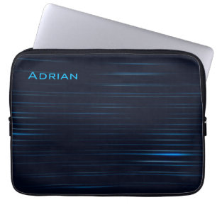 Modern Dark Blue Striped Pattern With Name Laptop Sleeve