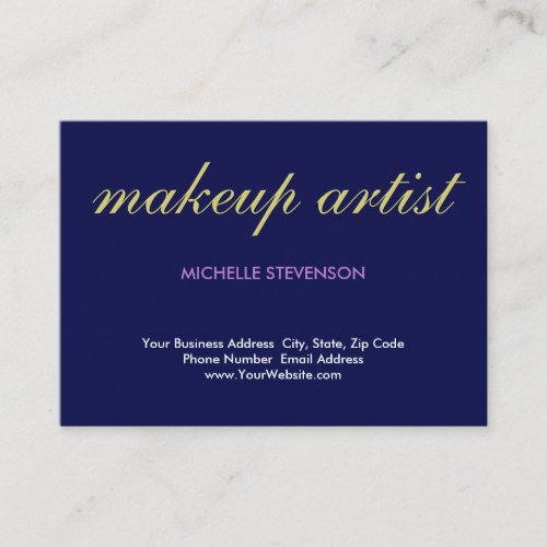 Modern Dark Blue Stylish Plain Makeup Artist Business Card