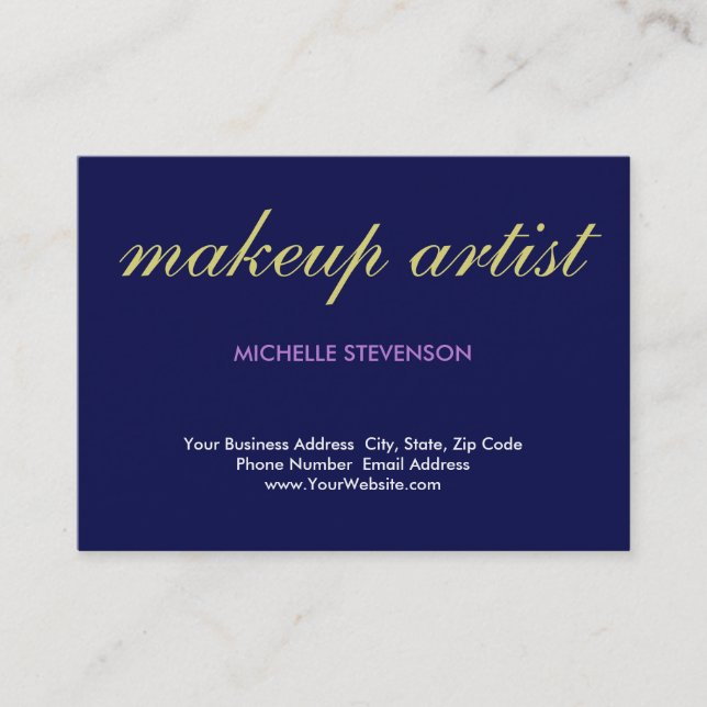 Modern Dark Blue Stylish Plain Makeup Artist Business Card (Front)