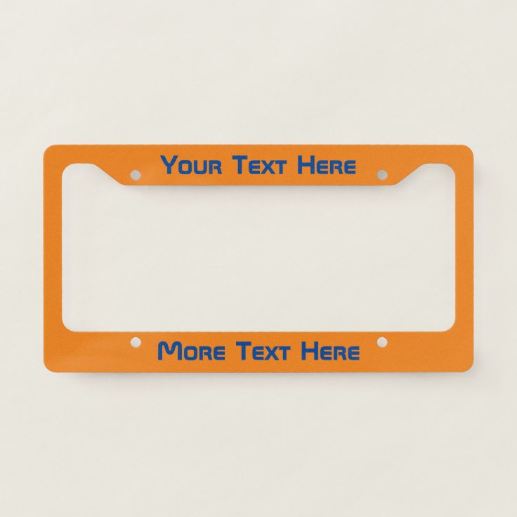 Modern Dark Blue Text on Orange License Plate Frame Zazzle