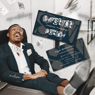 Modern Dark Blue White and Gray Cool with Monogram Business Card