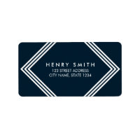 Modern Dark Blue & White Borders Geometric Address Label