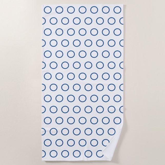 Modern Dark Blue White Circle Pattern Beach Towel (Front)