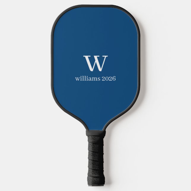  Modern Dark Blue & White Monogram Pickleball Padd Paddle (Front)