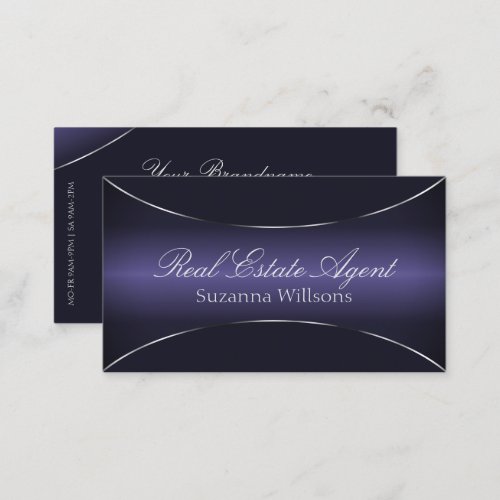 Modern Dark Blue with Silver Border Professional Business Card