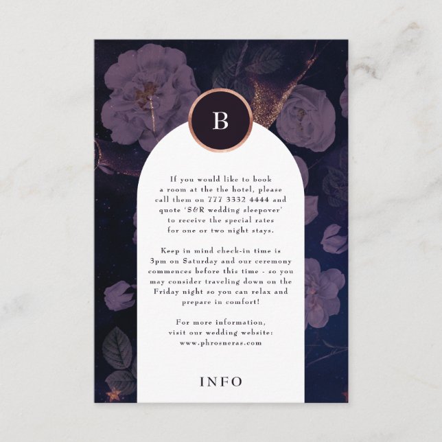 Modern Dark Boho Floral Arch Rose Gold Wedding Enclosure Card (Front)