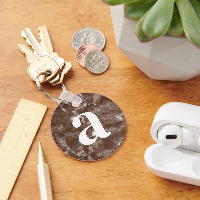 Modern Dark Brown Abstract Watercolor Pattern Keychain (Desk)