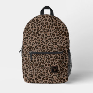 Modern Dark Brown Animal Leopard Skin Monogram Printed Backpack