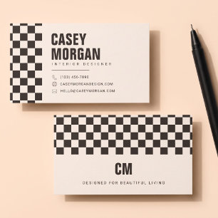 Modern Dark Brown Checkered Business Card