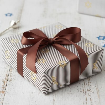 Modern Dark Brown Jewish Gold Star of David Wrapping Paper