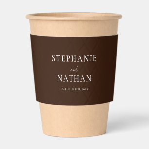 Modern Dark Brown Minimalist Wedding Coffee Cup Sleeve