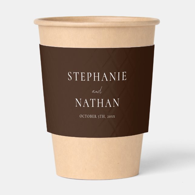Modern Dark Brown Minimalist Wedding Coffee Cup Sleeve (Insitu (Kraft))
