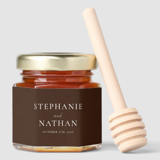 Modern Dark Brown Minimalist Wedding Honey Jar Favors