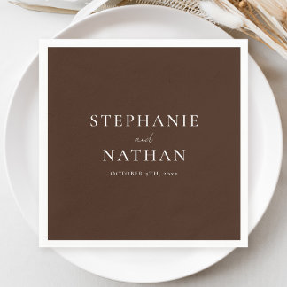 Modern Dark Brown Minimalist Wedding Napkins
