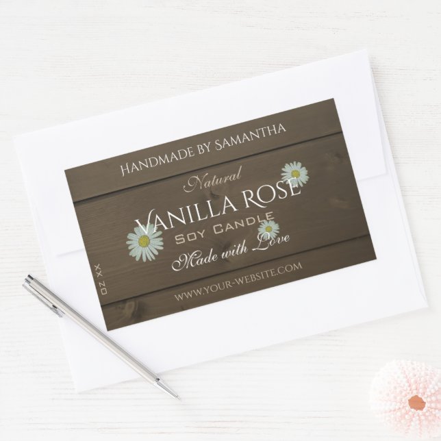 Modern Dark Brown Wood Grain Product Labels Daisy (Envelope)