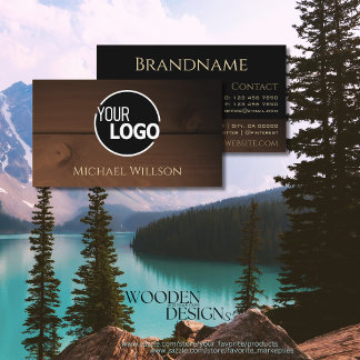 Modern Dark Brown Wood Grain Wooden Boards Logo Business Card