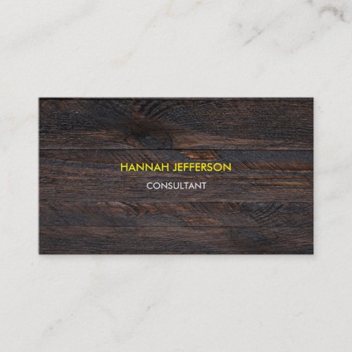 Modern Dark Brown Wood Minimalist Professional Business Card