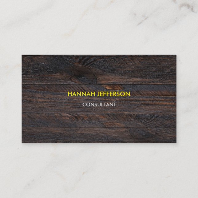 Modern Dark Brown Wood Minimalist Professional Business Card (Front)
