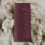 Modern Dark Burgundy Rose Gold Glitter Wedding Program<br><div class="desc">The left-hand edge of this elegant modern wedding program features a rose gold faux glitter design. The customizable text combines rose pink handwriting,  copperplate and italic fonts on a dark burgundy background.</div>