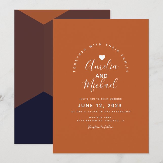 Modern Dark Chocolate Terracotta Wedding Invitation (Front/Back)