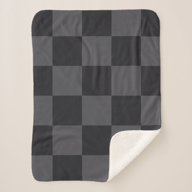 Modern Dark Croatian Black Gray Checkers Sherpa Blanket (Front)