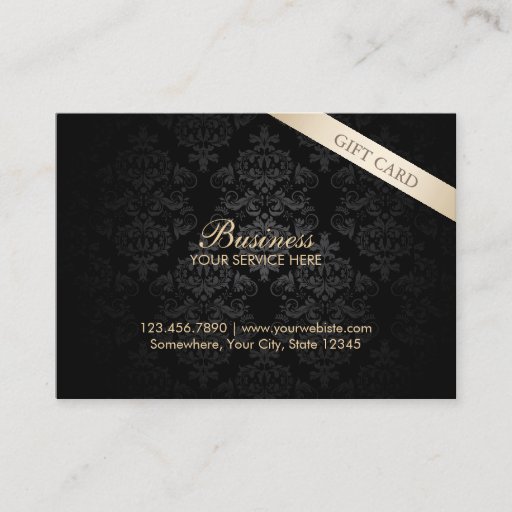 Customizable Modern Dark Damask Chubby Gift Certificates Business Cards