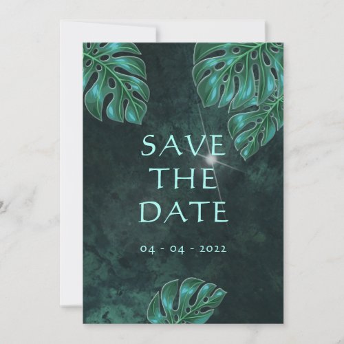 Modern Dark Emerald Tropical Foliage Save The Date