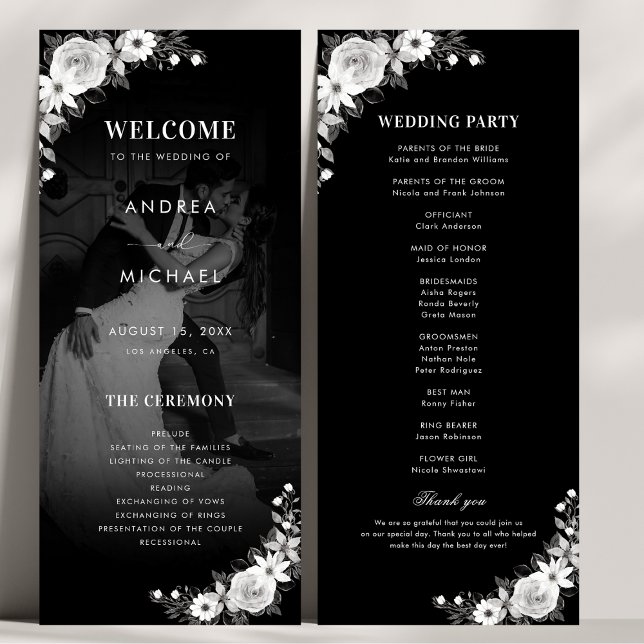 Modern Dark Faded Photo Gothic Floral Wedding Program (Creator Uploaded)