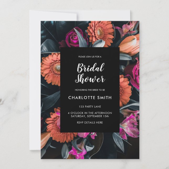 Modern Dark Floral Bridal Shower Invitation (Front)