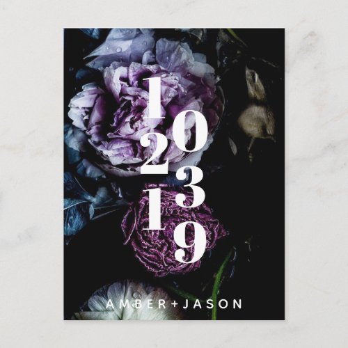 modern dark floral Save the Date Announcement