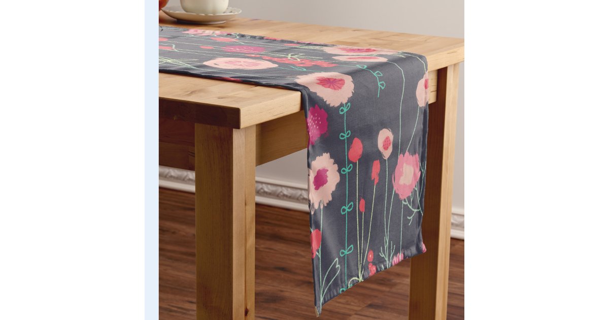 Modern Dark Floral Short Table Runner | Zazzle