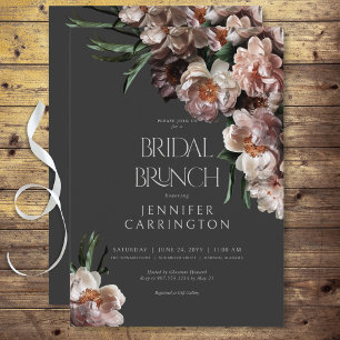 Modern Dark Flower Blossoms Black Bridal Brunch Invitation