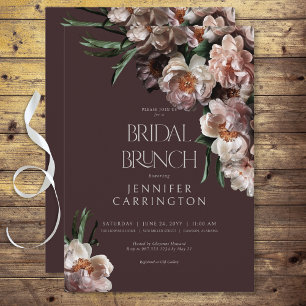 Modern Dark Flower Blossoms Burgundy Bridal Brunch Invitation