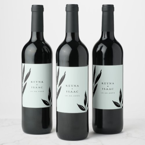Modern Dark Foliage Personalized Mint Wine Label