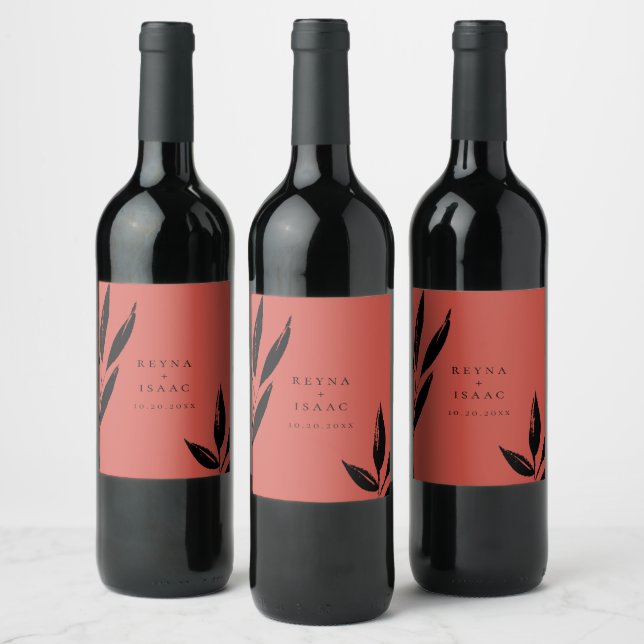 Modern Dark Foliage Personalized Wine Label (Bottles)