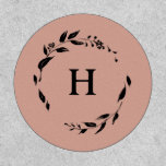 Modern Dark Foliage Wreath Monogram Patch<br><div class="desc">Modern ink dark foliage wreath,  monogram patch. Artsy inked black foliage with dusty pink color background and black color center text.</div>