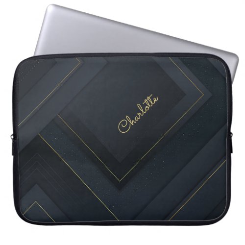 Modern Dark_Gold Halftone Pattern and Custom Name Laptop Sleeve