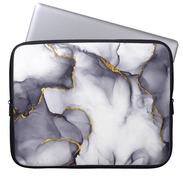 Modern Dark-Gold Marble Background Laptop Sleeve (Front)