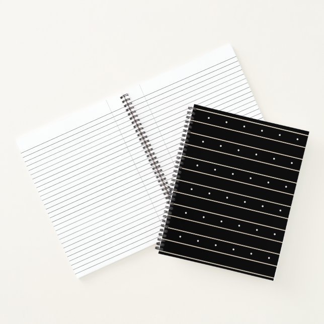 Modern Dark Gothic Pinstripe Lines And Polka Dots  Notebook (Inside)