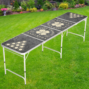 Modern Dark Granite Irish Lucky Clover Wedding Beer Pong Table