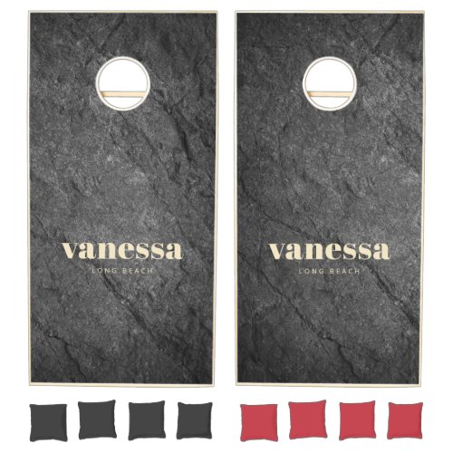 Modern Dark Granite Minimal Modern Classic Name Cornhole Set