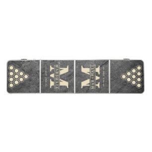 Modern Dark Granite Stone Monogram & Name Overlay Beer Pong Table