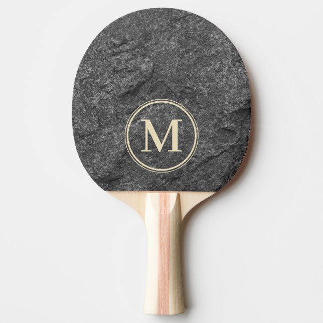 Modern Dark Granite Stone Monogram Ping Pong Paddle (Front)